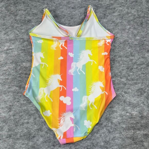 Lot of 2 Girls Swimsuits L Pink/Navy Tankini & Rainbow Unicorn One-Piece - Picture 5 of 6